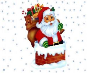 Puzzle Άγιος Βασίλης έρχεται από την καμινάδα φορτωμένο με πολλά δώρα